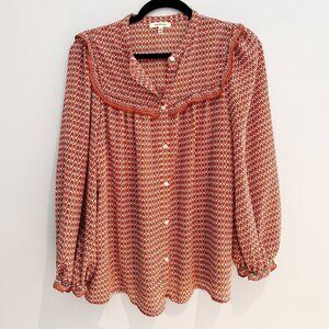 Max Studio geometric print long sleeve button-up blouse